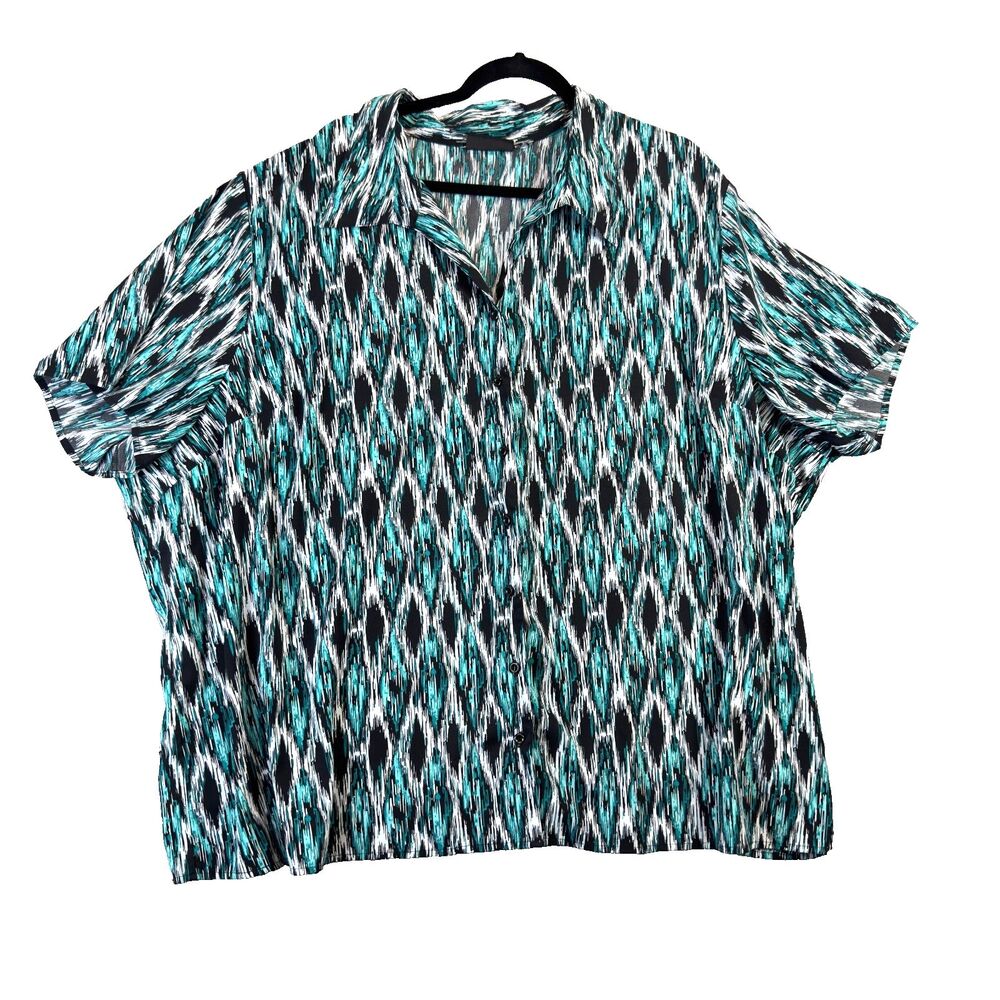 Maggie Barnes Top Womens 5X Blue Stretchy Button Up Blouse Work Office Casual